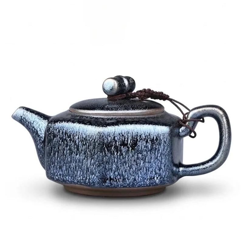 Blue Baihua Hexagonal Side-Handle Tenmoku Teapot – Handcrafted 1