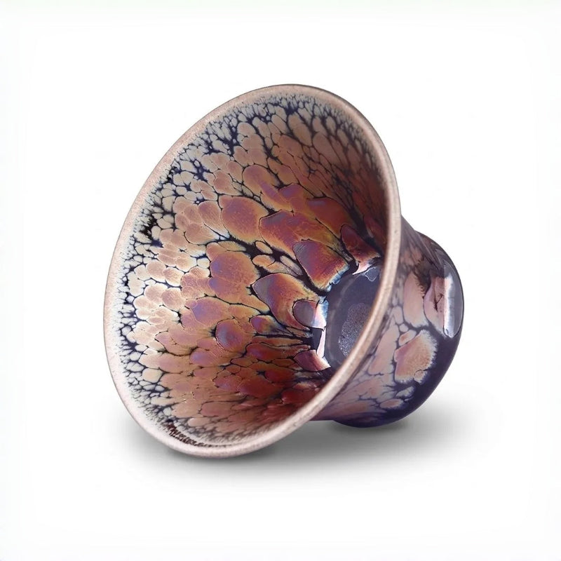 Golden Rose Partridge Feather Wind Chime Tenmoku Tea Cup 1