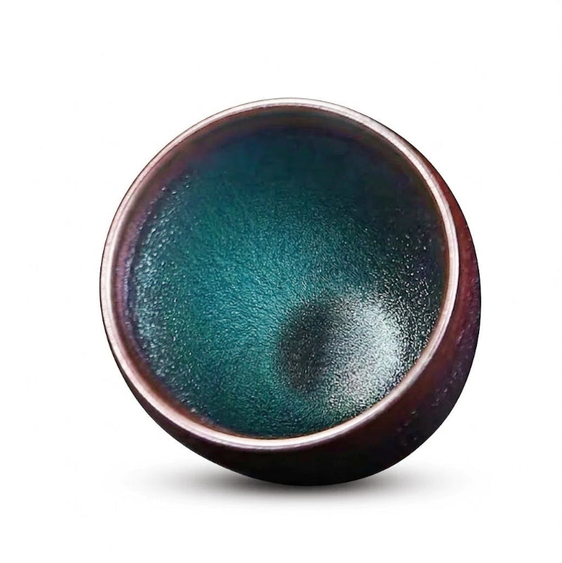 Iridescent glaze Colored Brush Hand-Held Tenmoku Tea Cup 2