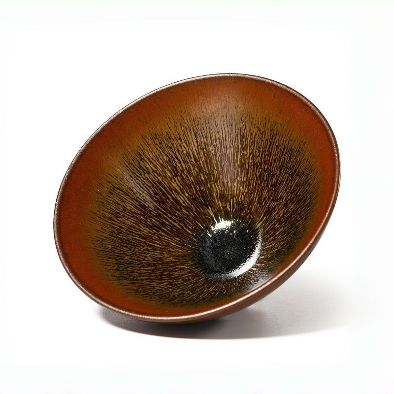 Wild Rabbit Hair Bamboo Hat Tenmoku Tea Cup – Handmade Iron Body 1